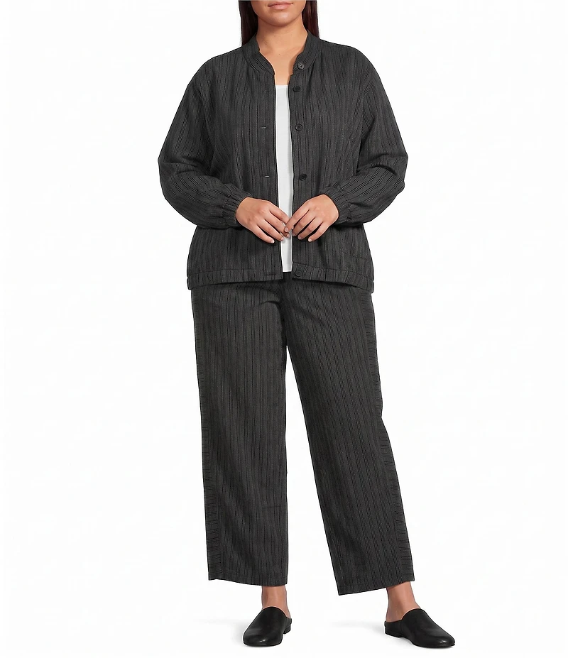 Eileen Fisher Plus Size Cotton-Blend Yarn-Dyed Stripe Pull-On Lantern Pants