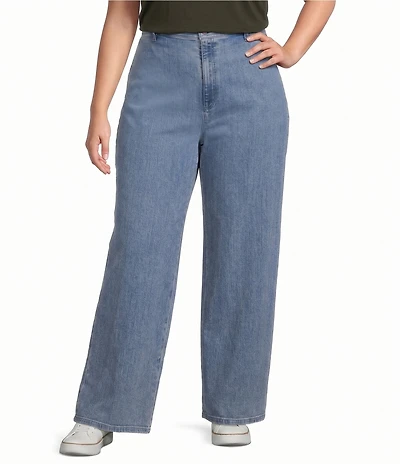 Eileen Fisher Plus Size Cotton Stretch Denim Wide Leg Trouser Pants