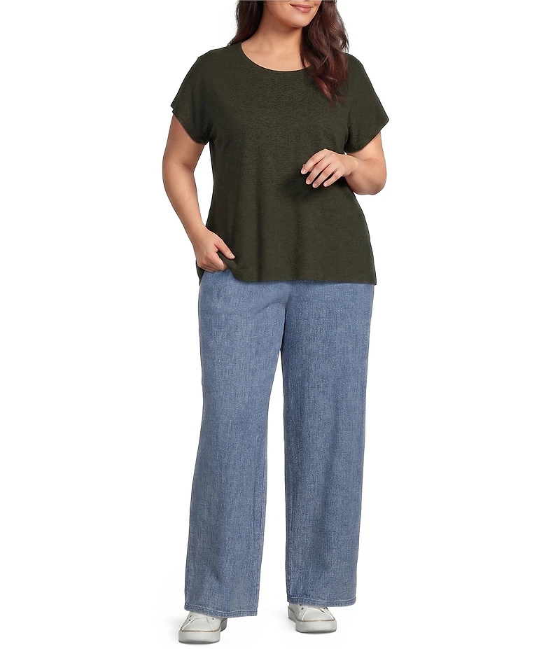 Eileen Fisher Plus Size Cotton Stretch Denim Wide Leg Trouser Pants