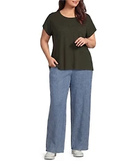 Eileen Fisher Plus Size Cotton Stretch Denim Wide Leg Trouser Pants