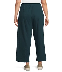 Eileen Fisher Plus Size Crinkle Knit Jersey Wide Leg Pull-On Pants