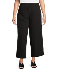Eileen Fisher Plus Size Crinkle Knit Jersey Wide Leg Pull-On Pants