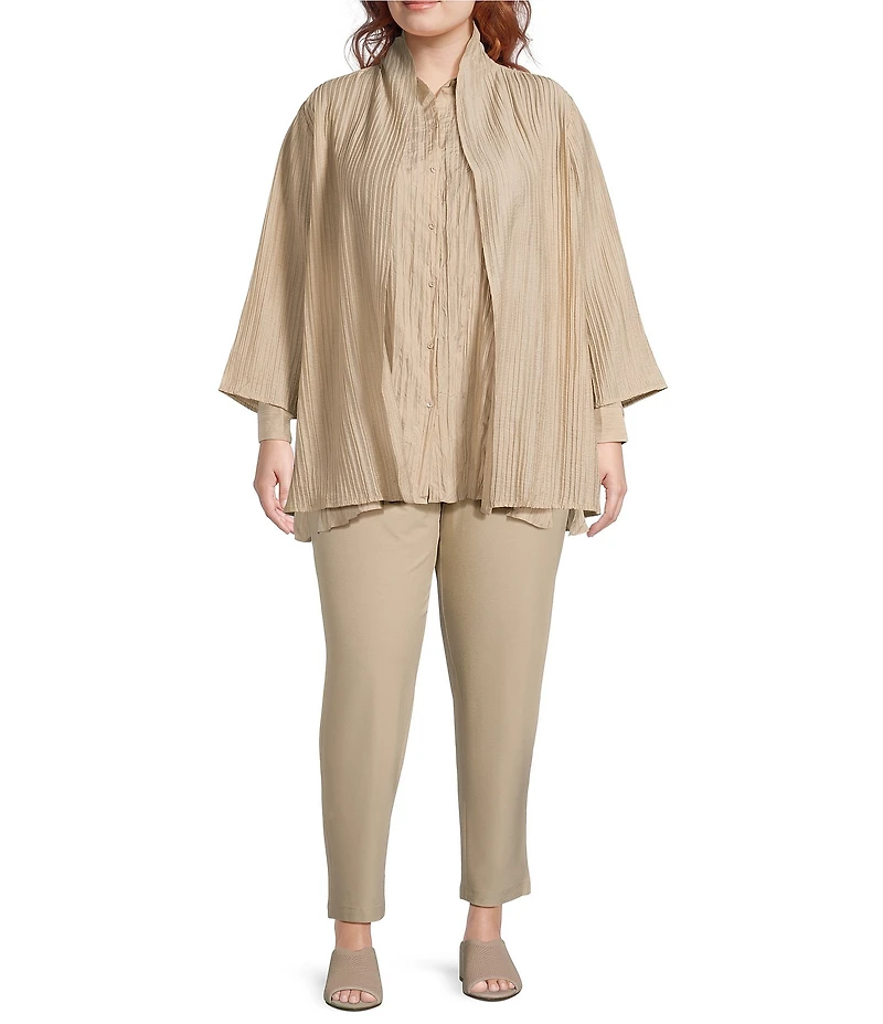 Eileen Fisher Plus Size Crinkle Shimmer High Collar Bracelet Sleeve Open Front Jacket
