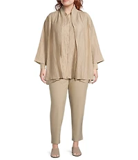Eileen Fisher Plus Size Crinkle Shimmer High Collar Bracelet Sleeve Open Front Jacket