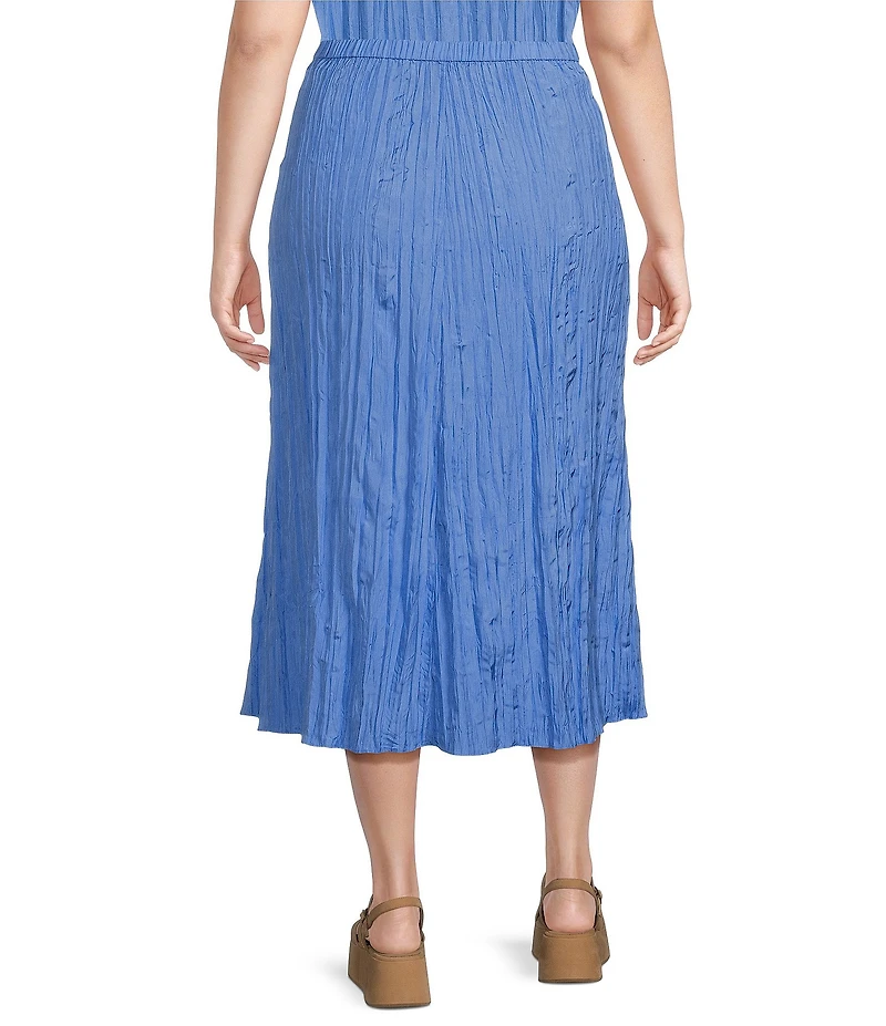 Eileen Fisher Plus Size Crushed Silk Pull-On A-Line Coordinating Midi Skirt