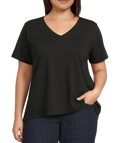 Eileen Fisher Plus Size Easy Organic Cotton Jersey Knit V-Neck Short Sleeve Tee
