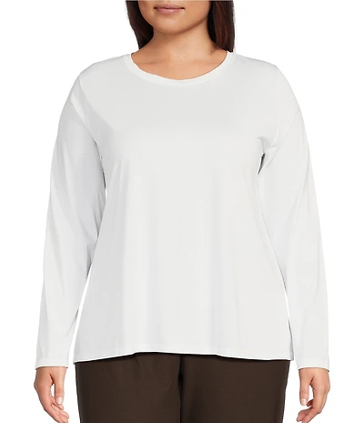 Eileen Fisher Plus Size Organic Pima Cotton Jersey Crew Neck Long Sleeve Tee Shirt