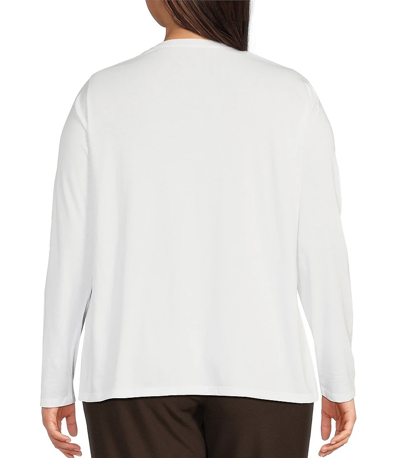 Eileen Fisher Plus Size Organic Pima Cotton Jersey Crew Neck Long Sleeve Tee Shirt