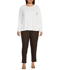 Eileen Fisher Plus Size Organic Pima Cotton Jersey Crew Neck Long Sleeve Tee Shirt
