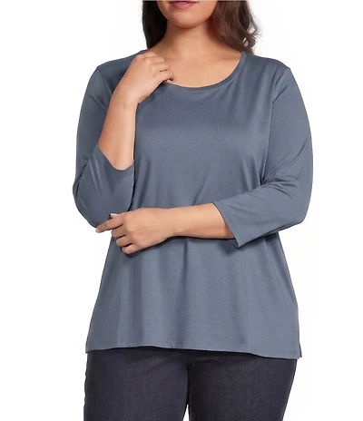 Eileen Fisher Plus Size Jersey Knit Round Neck 3/4 Sleeve Tee