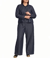 Eileen Fisher Plus Size Lightweight Denim High-Waisted Wide Leg Trouser Pants