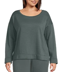 Eileen Fisher Plus Size Organic Coton Garment Dyed Terry Ballet Neck Long Sleeve Box Top