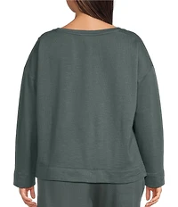 Eileen Fisher Plus Size Organic Coton Garment Dyed Terry Ballet Neck Long Sleeve Box Top