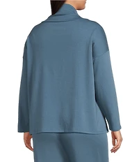Eileen Fisher Plus Size Organic Cotton Blend Brushed Terry High Funnel Neck Long Sleeve Box Top