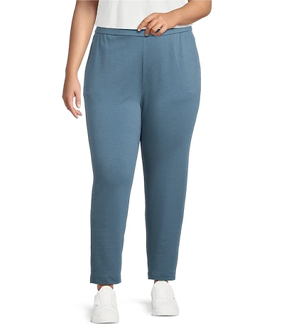 Eileen Fisher Plus Size Organic Cotton Blend Brushed Terry Pull-On Straight Leg Ankle Pants