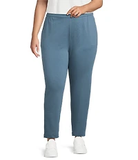 Eileen Fisher Plus Size Organic Cotton Blend Brushed Terry Pull-On Straight Leg Ankle Pants