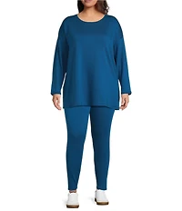 Eileen Fisher Plus Size Organic Cotton Blend Cozy Brushed Terry Round Neck Long Sleeve Box Top