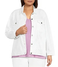 Eileen Fisher Plus Size Organic Cotton Blend Denim Point Collar Long Sleeve Jean Jacket