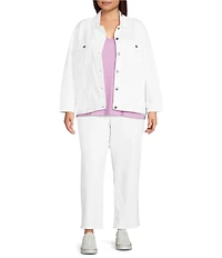 Eileen Fisher Plus Size Organic Cotton Blend Denim Point Collar Long Sleeve Jean Jacket