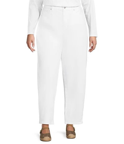Eileen Fisher Plus Size Organic Cotton Blend Stretch Denim Mid Rise Lantern Straight Leg Ankle Jeans