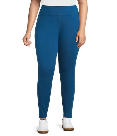 Eileen Fisher Plus Size Organic Cotton Blend Terry Knit High Waisted Ankle Leggings