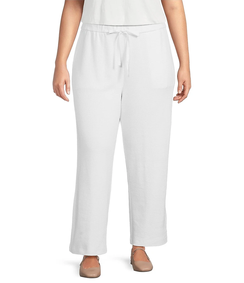 Eileen Fisher Plus Size Organic Cotton Blend Waffle Doubleknit Drawstring Wide Ankle Pants