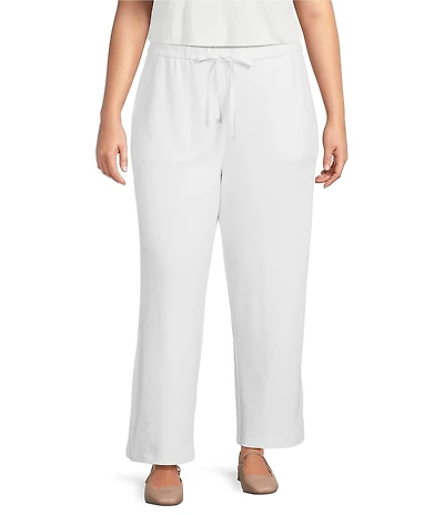 Eileen Fisher Plus Size Organic Cotton Blend Waffle Doubleknit Drawstring Wide Ankle Pants