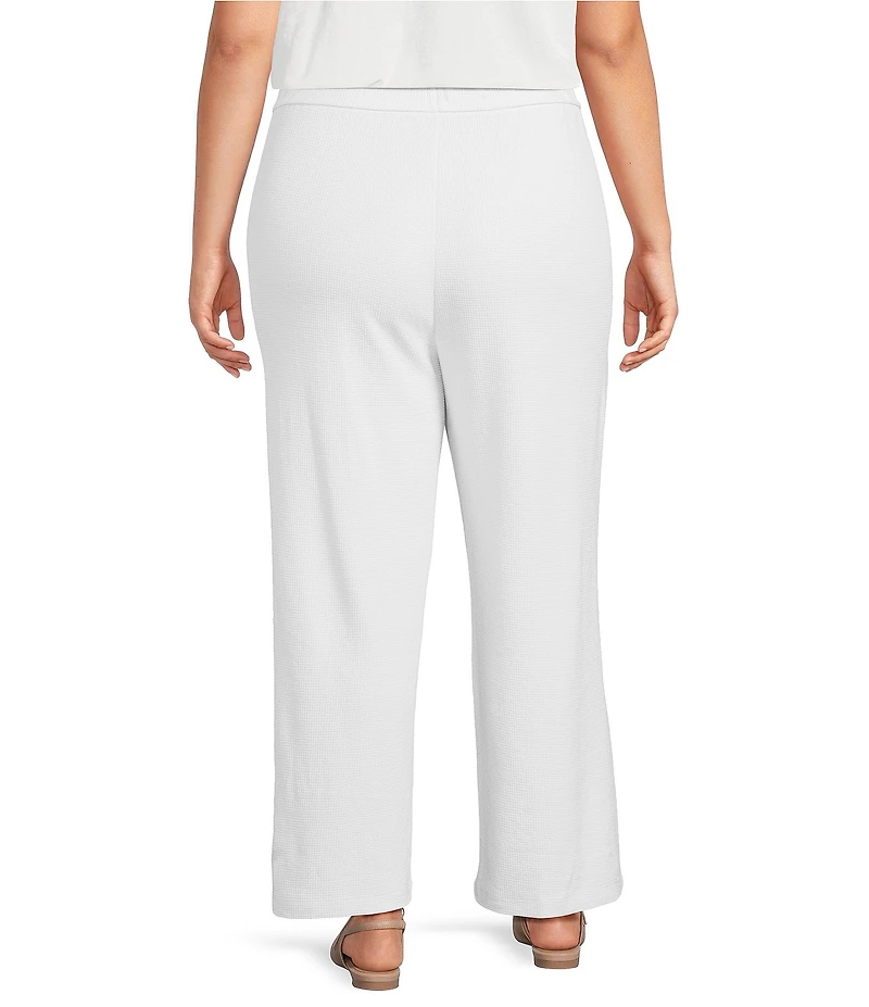 Eileen Fisher Plus Size Organic Cotton Blend Waffle Doubleknit Drawstring Wide Ankle Pants