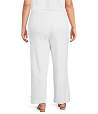 Eileen Fisher Plus Size Organic Cotton Blend Waffle Doubleknit Drawstring Wide Ankle Pants