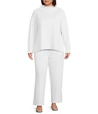 Eileen Fisher Plus Size Organic Cotton Blend Waffle Doubleknit Drawstring Wide Ankle Pants