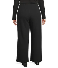 Eileen Fisher Plus Size Organic Cotton Blend Waffle Doubleknit Drawstring Wide Ankle Pants