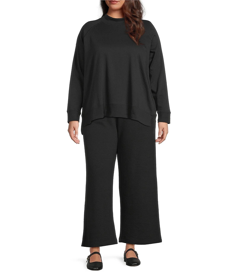 Eileen Fisher Plus Size Organic Cotton Blend Waffle Doubleknit Drawstring Wide Ankle Pants