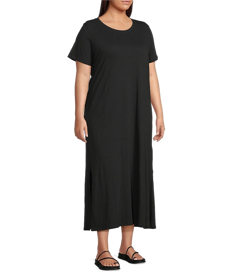 Eileen Fisher Plus Size Organic Cotton Slub Jersey Crew Neck Sleeveless Midi Dress