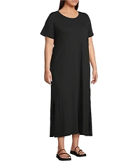 Eileen Fisher Plus Size Organic Cotton Slub Jersey Crew Neck Sleeveless Midi Dress