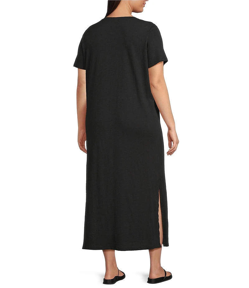 Eileen Fisher Plus Size Organic Cotton Slub Jersey Crew Neck Sleeveless Midi Dress