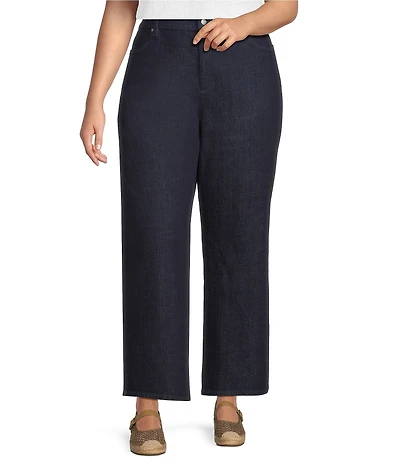 Eileen Fisher Plus Size Organic Cotton Stretch Denim Mid Rise Straight Ankle Jeans