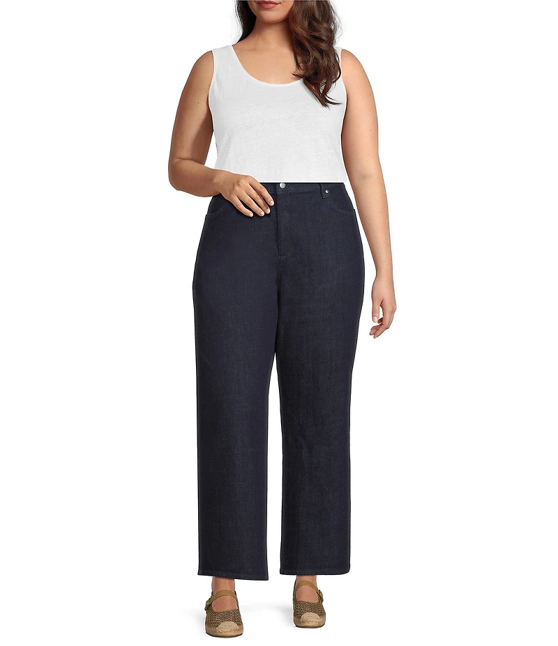 Eileen Fisher Plus Size Organic Cotton Stretch Denim Mid Rise Straight Ankle Jeans