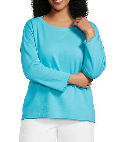 Eileen Fisher Plus Size Organic Cotton Terry Bateau Neck Long Sleeve Boxy Top