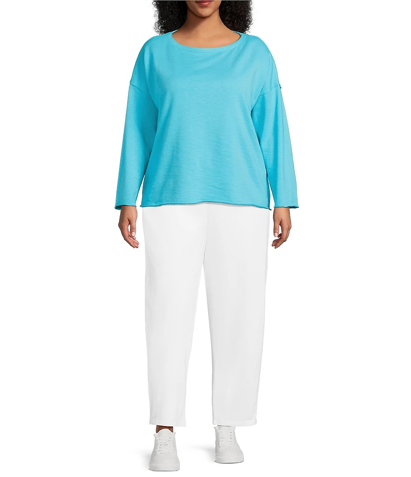 Eileen Fisher Plus Size Organic Cotton Terry Bateau Neck Long Sleeve Boxy Top