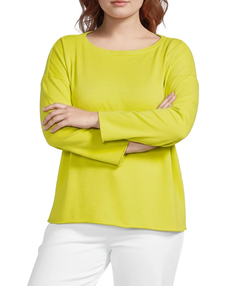Eileen Fisher Plus Size Organic Cotton Terry Bateau Neck Long Sleeve Boxy Top