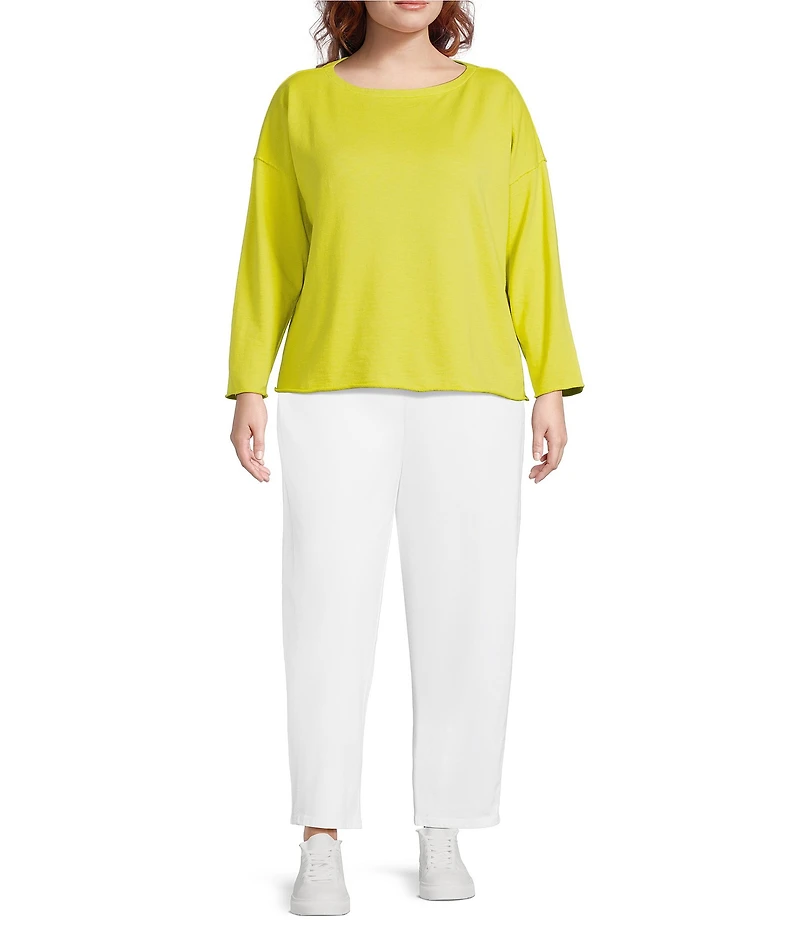 Eileen Fisher Plus Size Organic Cotton Terry Bateau Neck Long Sleeve Boxy Top