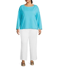 Eileen Fisher Plus Size Organic Cotton Terry Wide Leg Ankle Pants