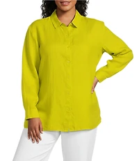 Eileen Fisher Plus Size Organic Handkerchief Linen Classic Collar Long Sleeve Shirt