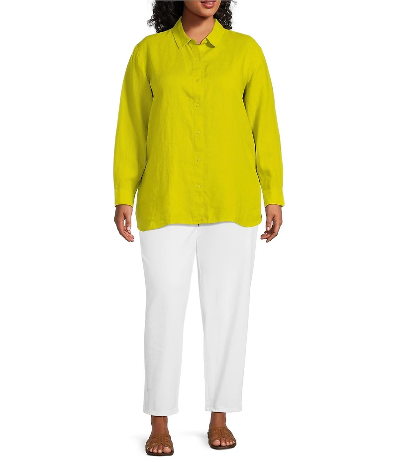 Eileen Fisher Plus Size Organic Handkerchief Linen Classic Collar Long Sleeve Shirt