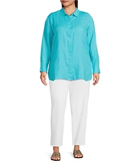 Eileen Fisher Plus Size Organic Handkerchief Linen Classic Collar Long Sleeve Shirt