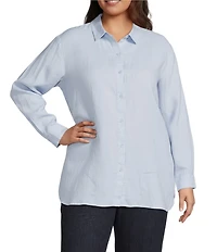 Eileen Fisher Plus Size Organic Handkerchief Linen Classic Collar Long Sleeve Shirt