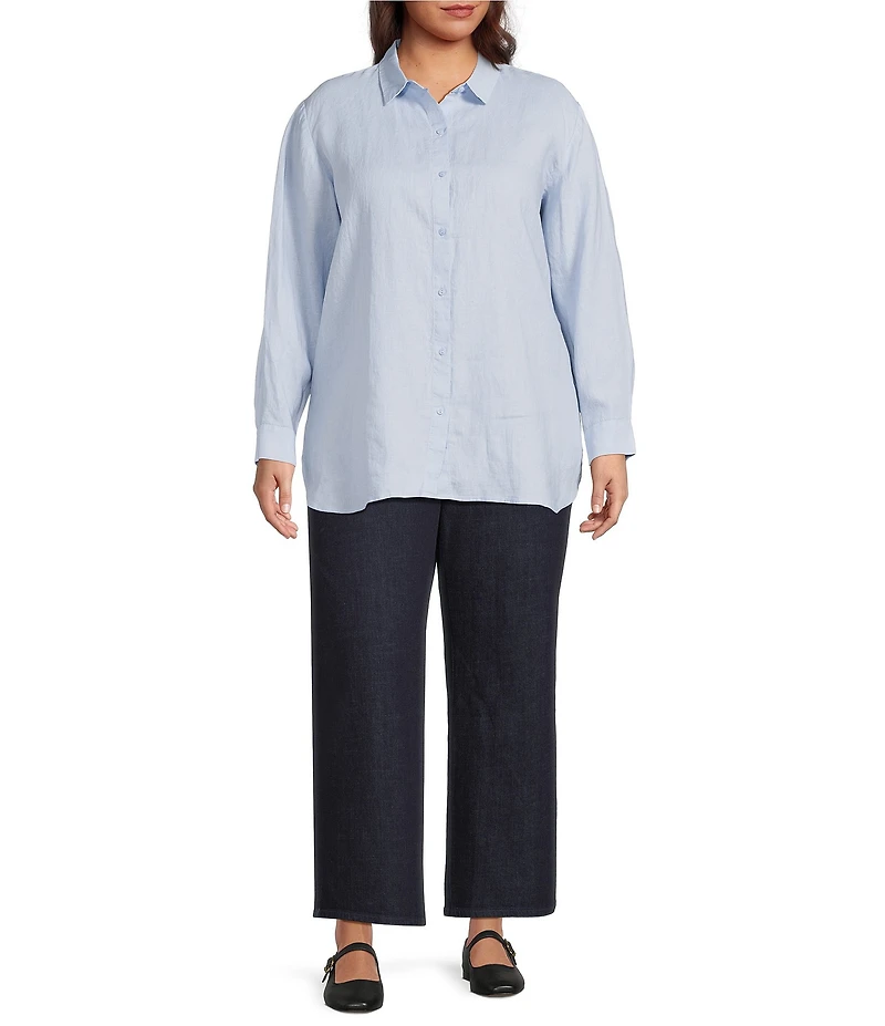Eileen Fisher Plus Size Organic Handkerchief Linen Classic Collar Long Sleeve Shirt