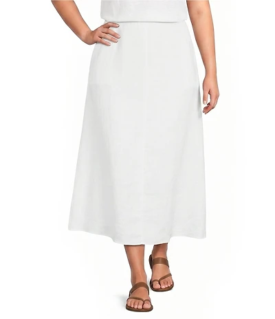 Eileen Fisher Plus Size Organic Linen A-Line Full Midi Skirt