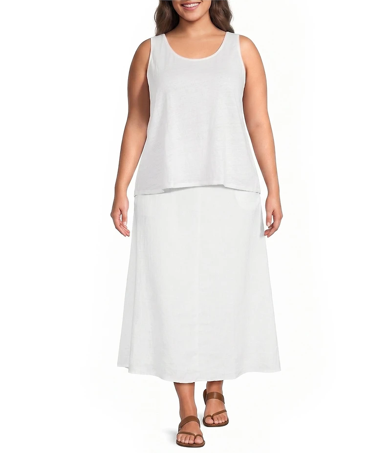 Eileen Fisher Plus Size Organic Linen A-Line Full Midi Skirt