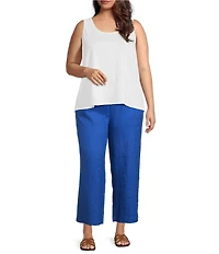 Eileen Fisher Plus Size Organic Linen Elastic Waist Wide Leg Ankle Pants